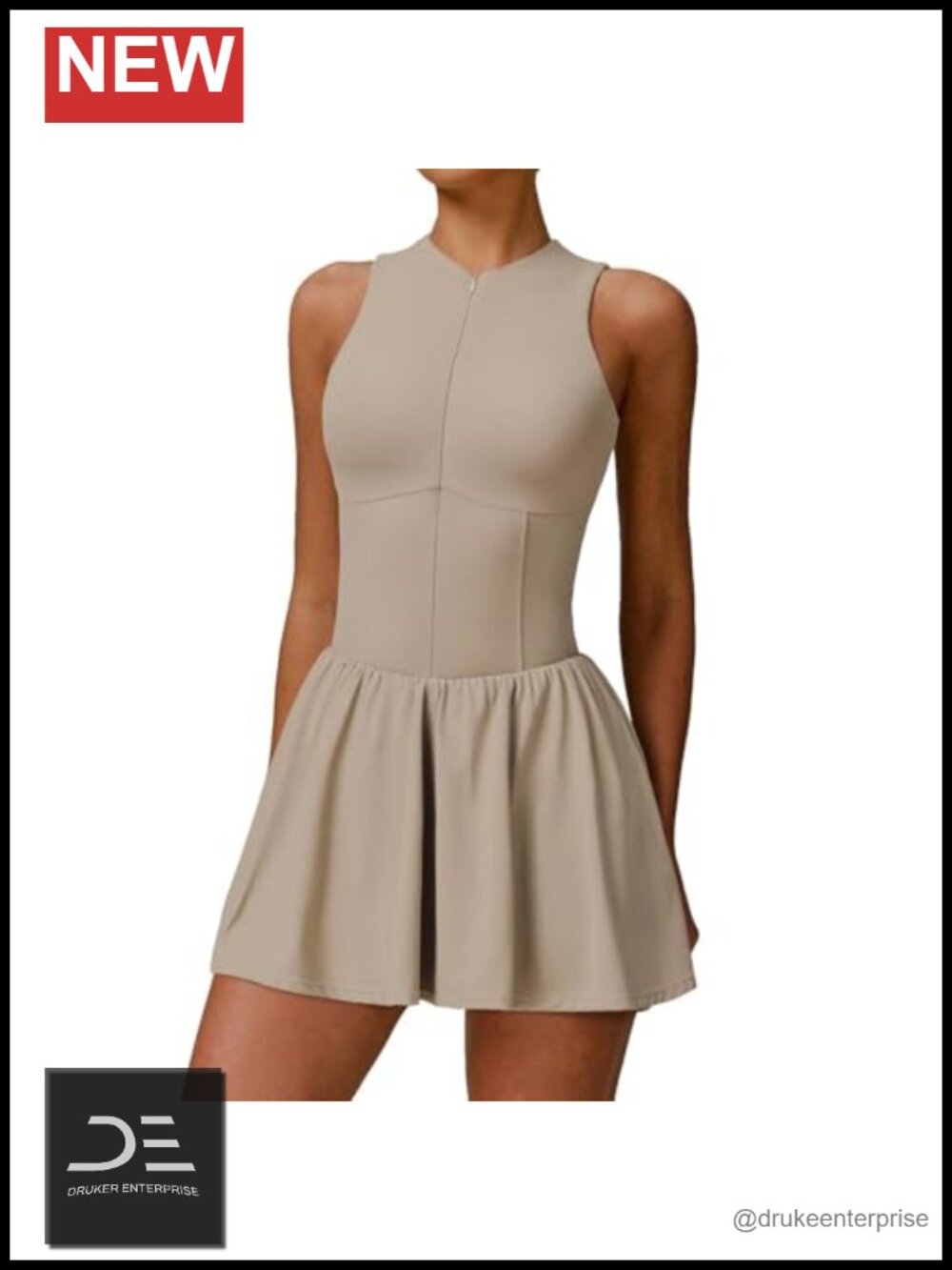 KAIFUYING Women's Zip Front Tennis Golf Dress Built-in Bra Shorts A-Line Hem